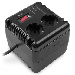 SVEN VR-L600, 200W, Automatic Voltage Regulator, 2x Schuko outlets, Input voltage: 184-285V, Output voltage: 230V ± 10%, diod indicators on the front panel, plastic body, Black